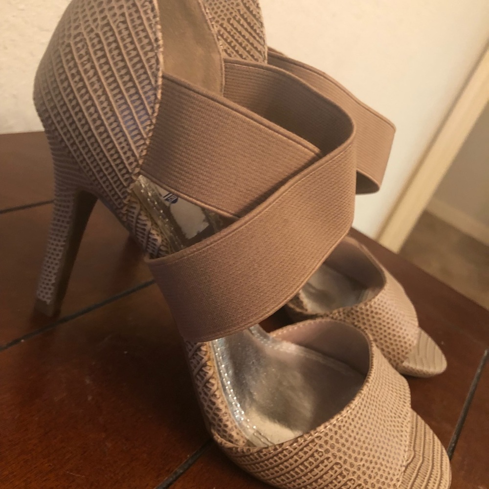Nude open toe heels